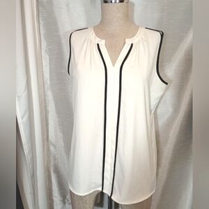Calvin Klein Tank Blouse, Sleeveless Off White/Black & White, Pleats,S